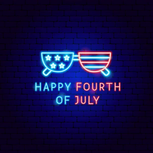Happy Fourth of July Neon Label — Stockový vektor