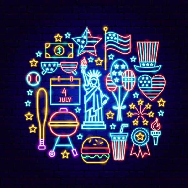 Fourth of July Neon Concept — Stock Vector