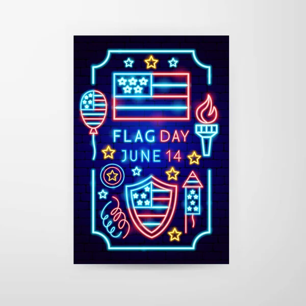 Flaggentag Neon Flyer — Stockvektor