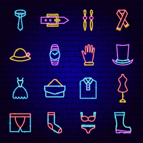 Fashion Clothing Neon Icons — Stock Vector