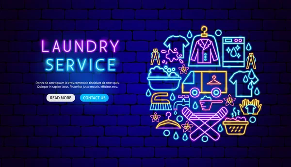Laundry Service Neon Banner Design — Stock Vector