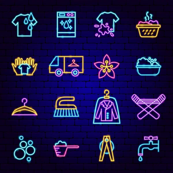 Waschküche Neon Icons — Stockvektor