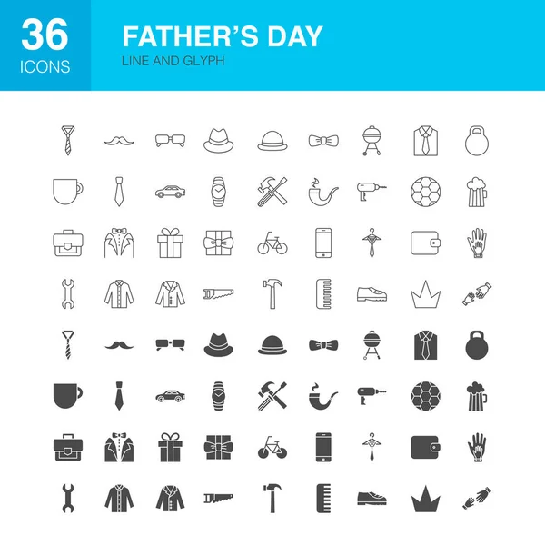 Día de los Padres Línea Web Glyph Iconos — Vector de stock