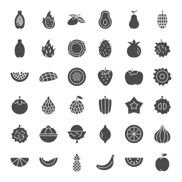 Ícones Web Sólidos de Fruta Tropical — Vetor de Stock