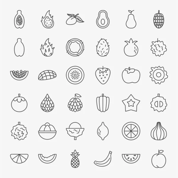 Set van tropische fruitlijnpictogrammen — Stockvector