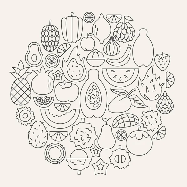 Εικονίδια γραμμή τροπικών φρούτων Κύκλος — Διανυσματικό Αρχείο