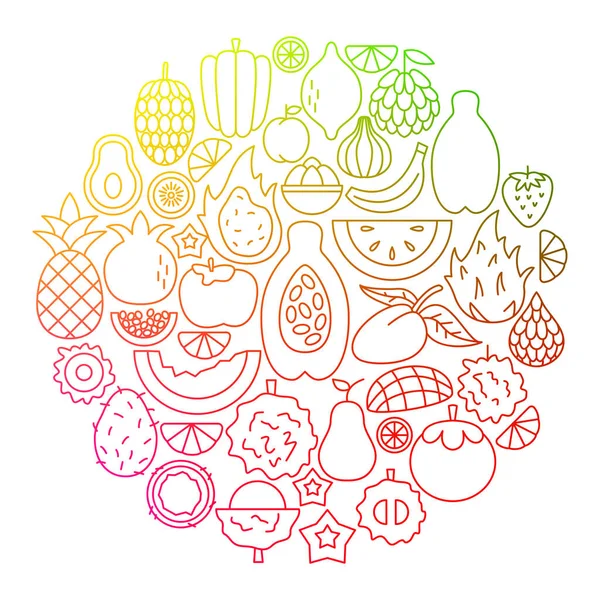 Tropical Fruit Line Icon Circle Design — Stock Vector