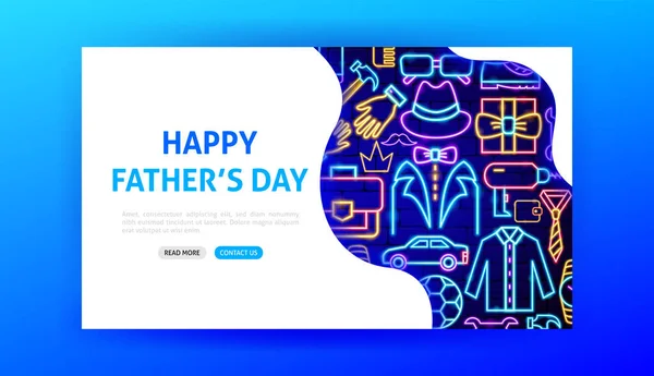 Happy Fathers Day Neon Landning Page — Stock vektor