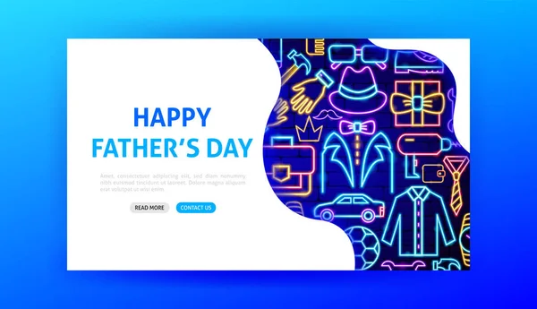 Gelukkige Vaderdag Neon landing Page — Stockvector