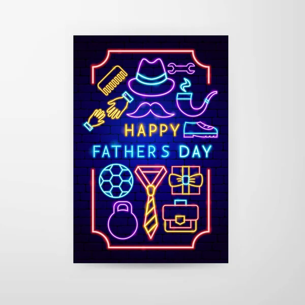 Happy Fathers Day Neon Flyer — Stock Vector