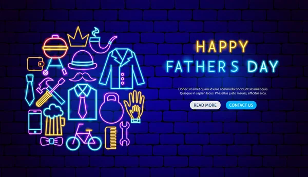 Happy Fathers Day Neon Banner Ontwerp — Stockvector