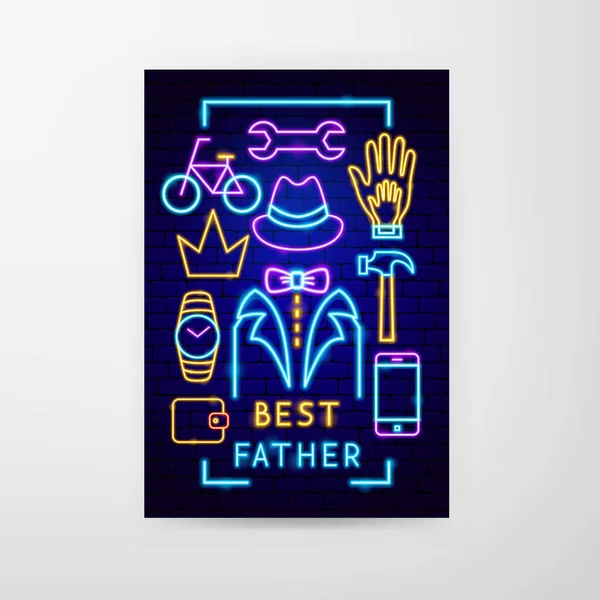 Mejor Padre Neon Flyer — Vector de stock