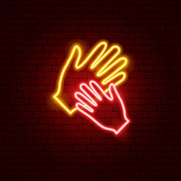 Hands Charity Neon Sign — Stock Vector