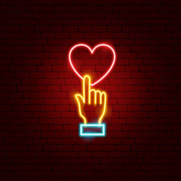 Hand liefde doneren Neon teken — Stockvector