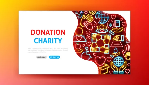 Darování Charity Neon Landing Page — Stockový vektor