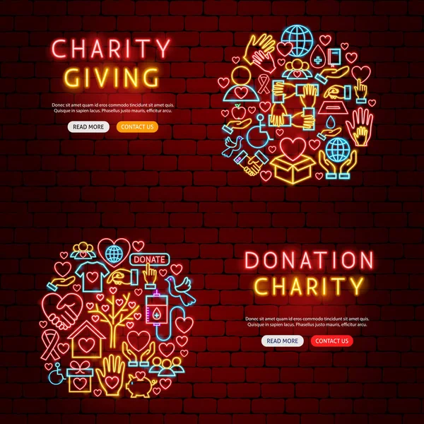 Bannery dárcovství Charity Neon — Stockový vektor