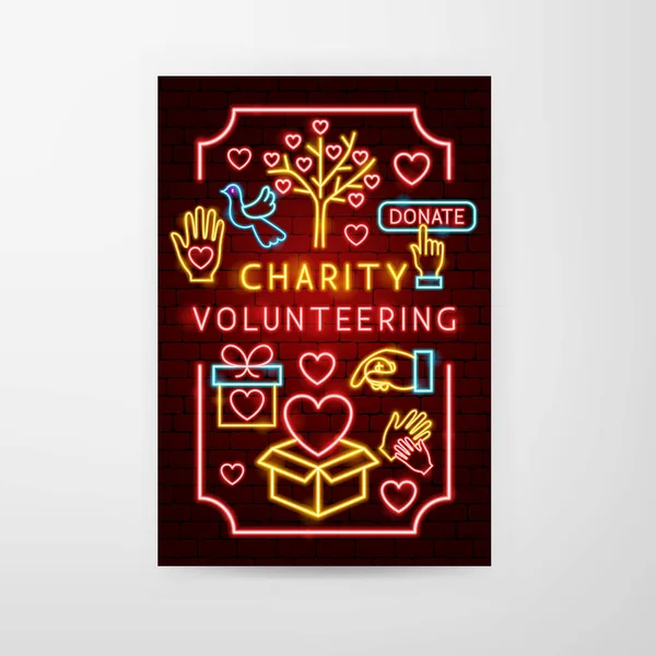 Благотворительная волонтерская неоновая листовка — стоковый вектор