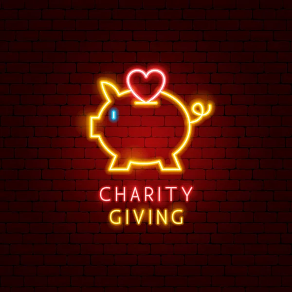 Charity Giving Neon Label — Stockvektor