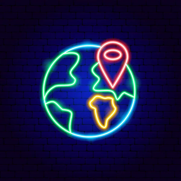 旅游目的地霓虹灯标志 世界推广活动的媒介说明 — 图库矢量图片