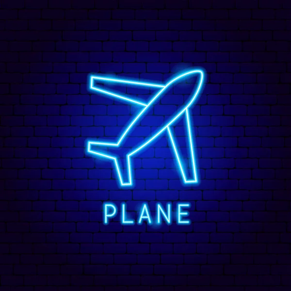 Flygplan Neon Label Vektor Illustration Flygplansbefordran — Stock vektor