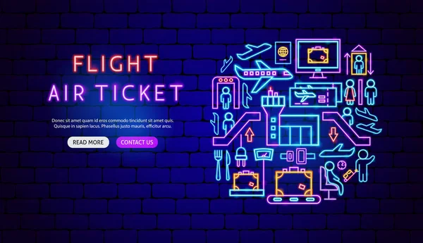 Flugticket Neon Banner Design Vektorillustration Der Flughafenförderung — Stockvektor