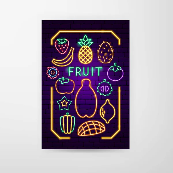 Fruit Neon Flyer — Stok Vektör