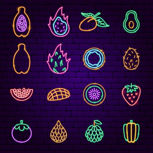 Icone al neon di frutta esotica — Vettoriale Stock
