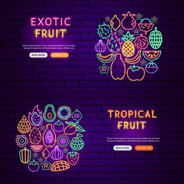 Egzotik Meyve Neon Afişleri — Stok Vektör