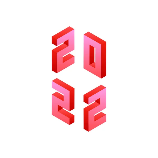 Roze 2022 Nummers Isometrisch Voorwerp — Stockvector