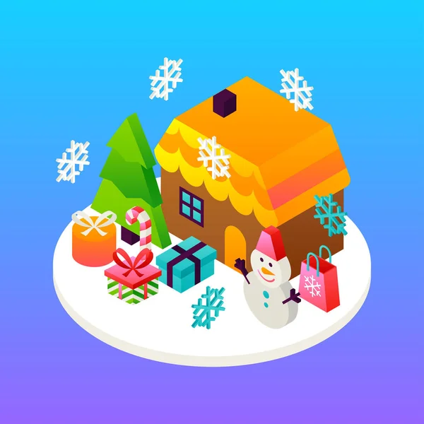 Maison Vacances d'hiver Concept — Image vectorielle