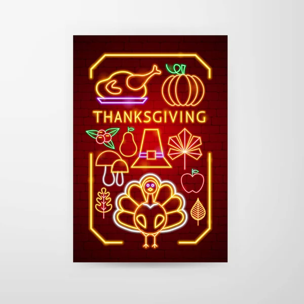 Flyer au néon de Thanksgiving — Image vectorielle