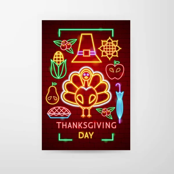 Thanksgiving dag Neon Flyer — Stockvector