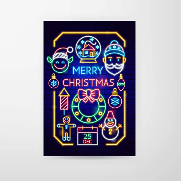 Wesołych Świąt Neon Flyer — Wektor stockowy