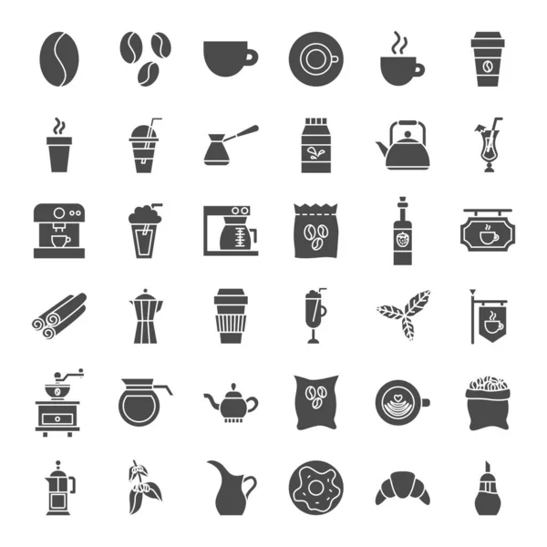 Iconos web sólidos de café — Vector de stock