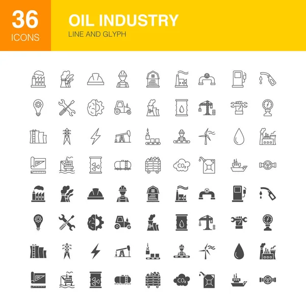 Línea de la industria petrolera Web Glyph Iconos — Archivo Imágenes Vectoriales
