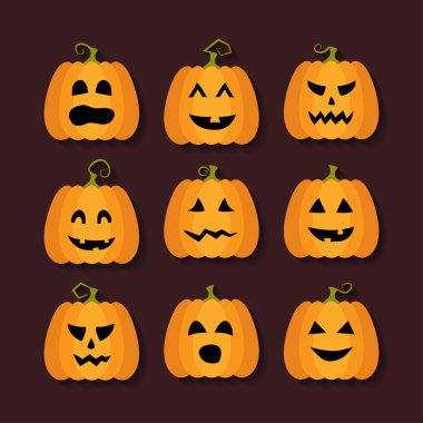 Halloween pumpkins düz simgeler kümesi