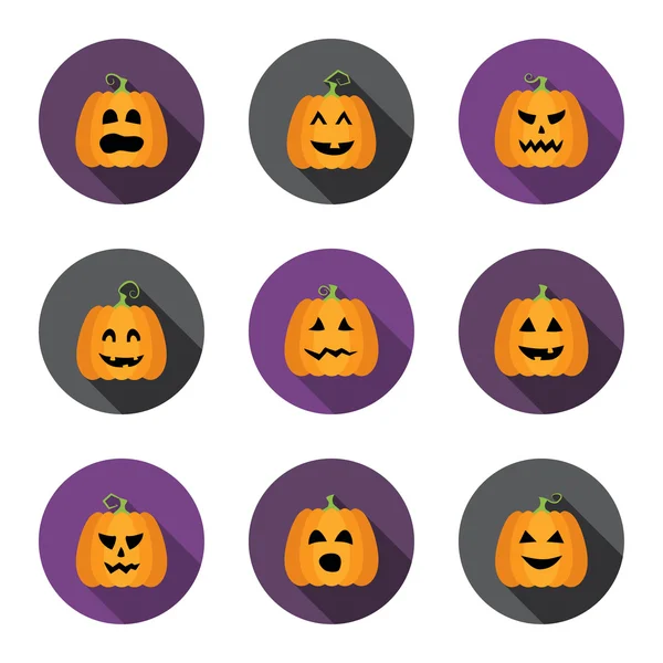 Calabazas de Halloween conjunto de iconos círculo plano — Archivo Imágenes Vectoriales