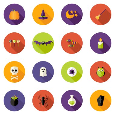 Cadılar Bayramı renkli düz daire Icons Set