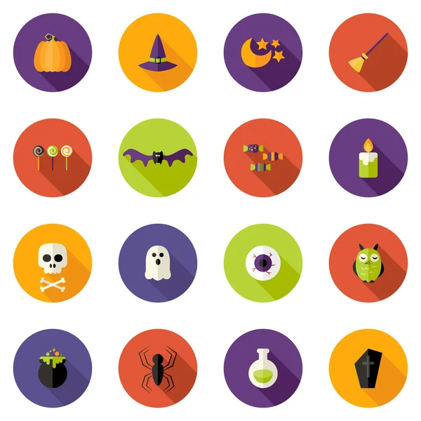 Halloween colorido conjunto de ícones de círculo plano — Vetor de Stock