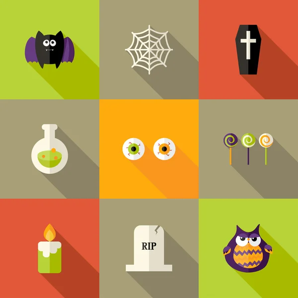 Set de iconos planos cuadrados de Halloween 1 — Archivo Imágenes Vectoriales