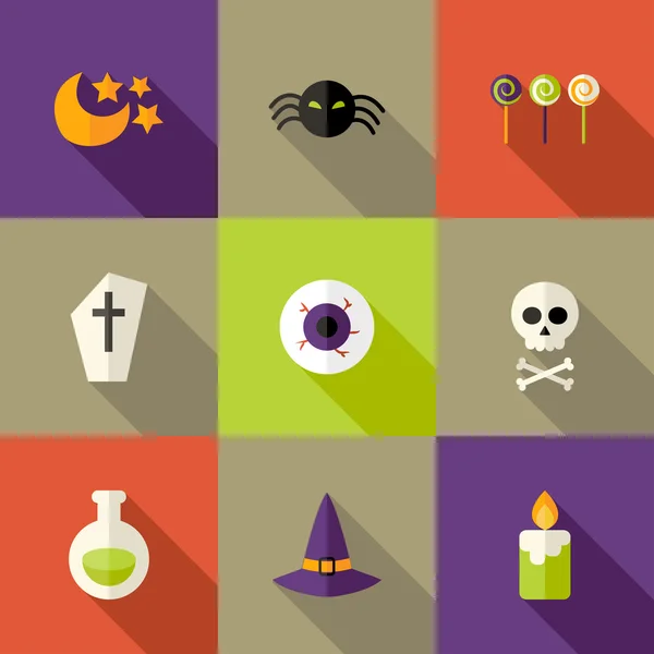 Halloween kvadrat platta ikoner Set 3 — Stock vektor