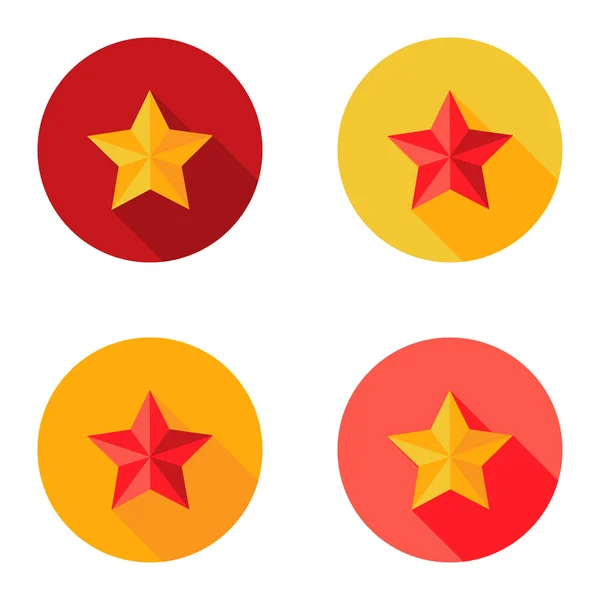 Navidad amarillo y rojo estrella plana conjunto círculo icono — Vector de stock