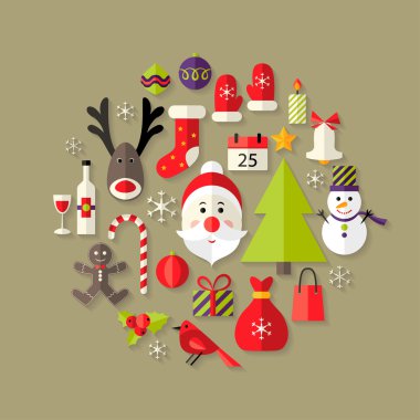 Noel Baba ile Noel düz Icons Set