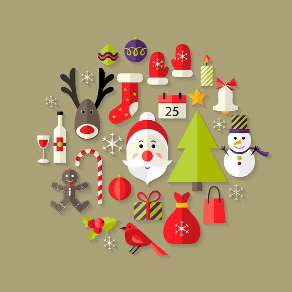 Christmas Flat Icons Set with Santa Claus — Stock Vector