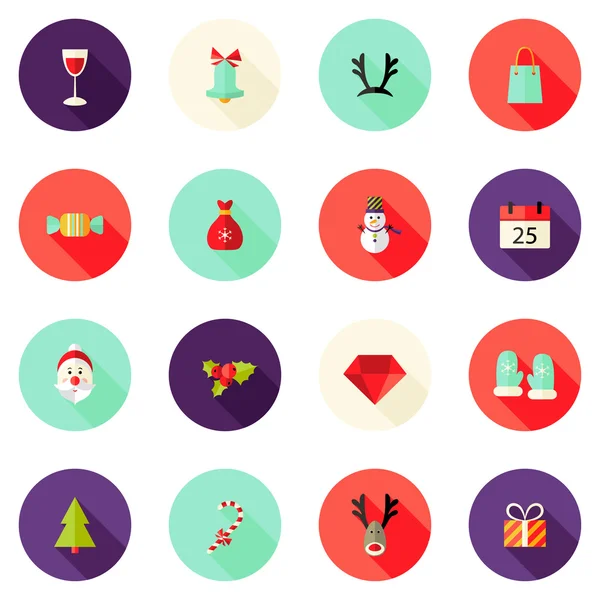 Set di icone piatte del cerchio di Natale 2 — Vettoriale Stock