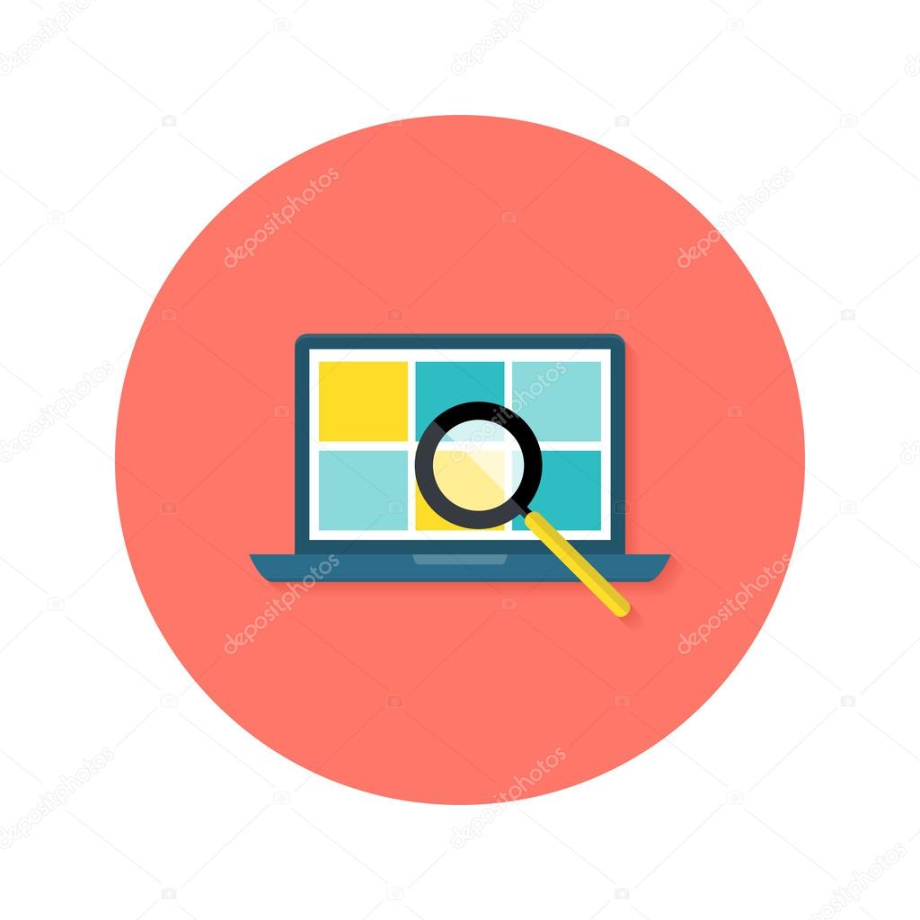 Internet Search Laptop with Magnifying Glass Circle Flat Icon