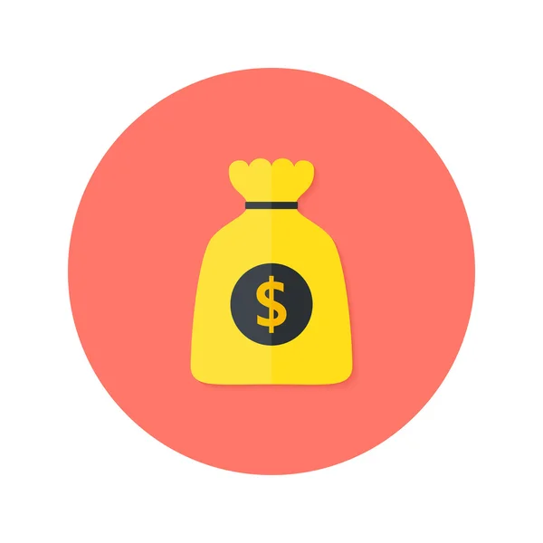 Gold Money Bag Flat Circle Icon — Stock Vector