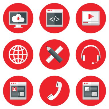 Web sitesi simgeleri küme üzerinde kırmızı