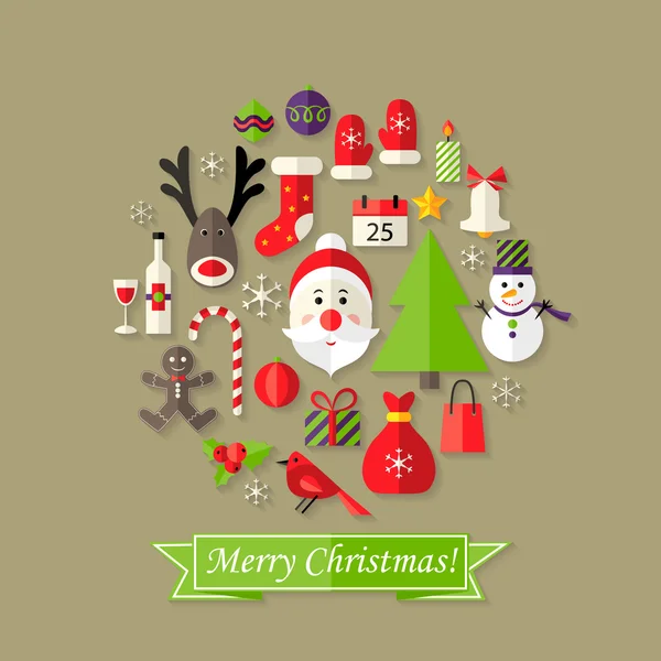 Weihnachtskugel flache Ikonen Set mit Weihnachtsmann — Stockvektor