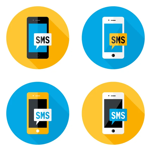 SMS Mobile Circle Flat Icons Set — Stock Vector